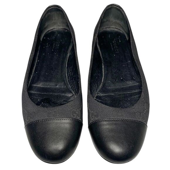Gucci Guccissima Black Ballet Flat EU 37.5 US 7.5 Slip On Cap Toe Ballerina Shoe - Picture 2 of 11